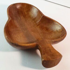🌿 Vintage Acacia Wood Monkey Pod Hand-Carved Clover Trinket Bowl